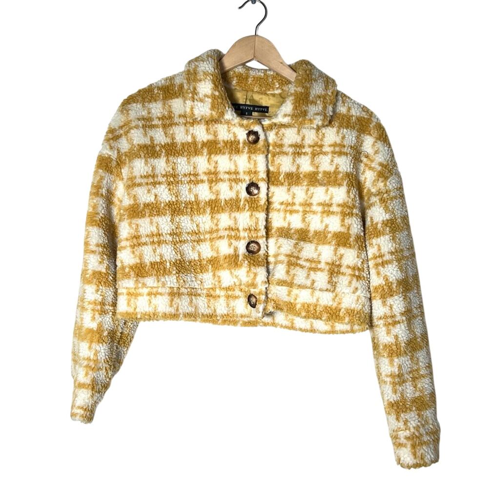Hyfve yellow and white cropped Sherpa teddy jacket size small S B56